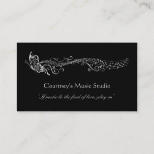 Silver Filigree Butterflies Music Notes Business Card