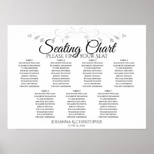 Silver Filigree Chic 7 Table Wedding Seating Chart