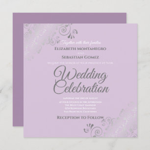 Silver Filigree Elegant Lavender Square Wedding Invitation