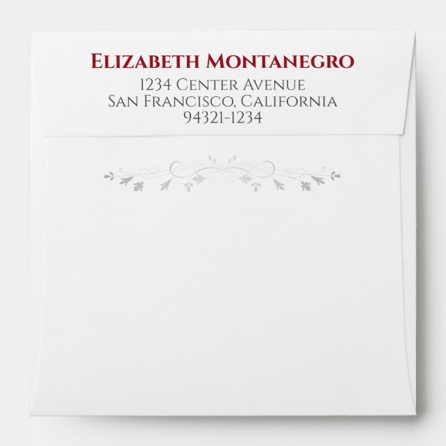Silver Filigree Frills on Red Square Wedding Envelope (Back (Top Flap))