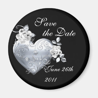 Silver Filigree Heart & White Roses Magnet