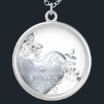 Silver Filigree Heart & White Roses Silver Plated Necklace<br><div class="desc">This pretty Filigree Heart & White Roses Wedding design is available on a variety of customisable products here at www.zazzle.com/BlessedMemories* . Take your time and play with the "Customise it!" feature. If you need any help, please just use the "send message" link on the side menu, and I'll be happy...</div>
