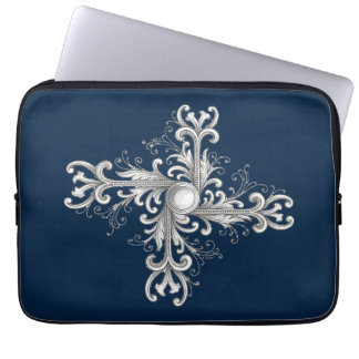 Silver Filigree Pearl Quatrefoil Laptop Sleeve