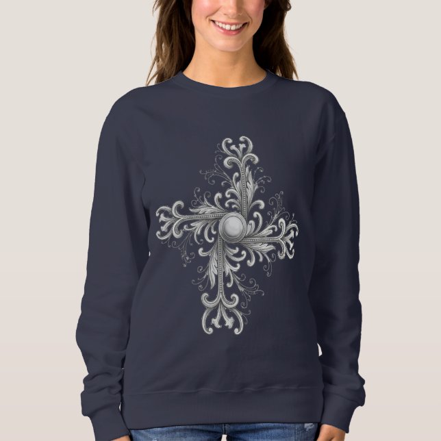 Silver Filigree Pearl Quatrefoil Sweatshirt (Front)