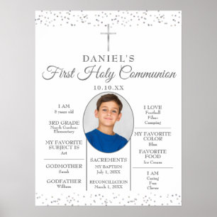 Silver First Communion Fun Facts Photo Sign