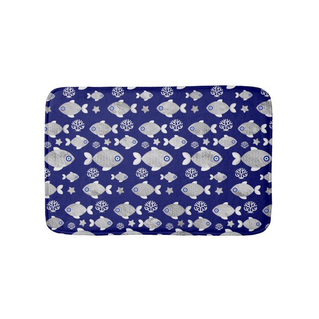 Silver Fish Evil Eye Pattern Bath Mat (Front)