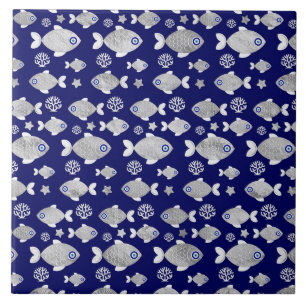 Silver Fish Evil Eye Pattern Ceramic Tile