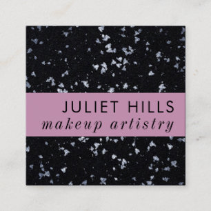 Silver Flakes, Pink and Black Square Business Card