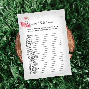 Silver Flamingo Ballerina Animal Baby Names Game Invitation