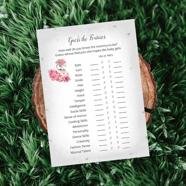 Silver Flamingo Ballerina Guess Baby Features Game Invitation (Creator Uploaded)