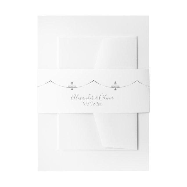 Silver Fleur de Lis Invitation Belly Band (Front Example)
