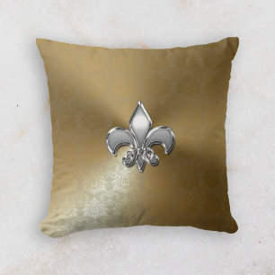 Silver Fleur-De-Lis on Gold Damask Cushion