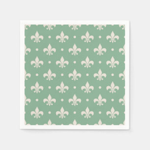 Silver Fleur De Lis pattern on green background Napkin