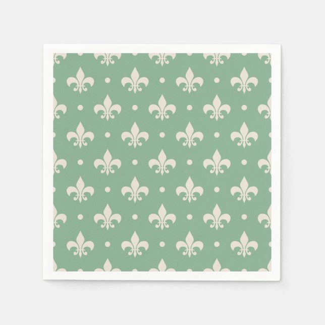 Silver Fleur De Lis pattern on green background Napkin (Front)