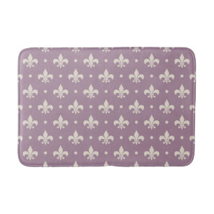 Silver Fleur De Lis pattern on purple background Bath Mat