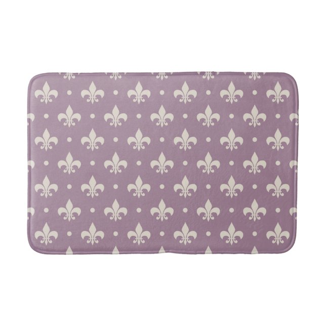 Silver Fleur De Lis pattern on purple background Bath Mat (Front)