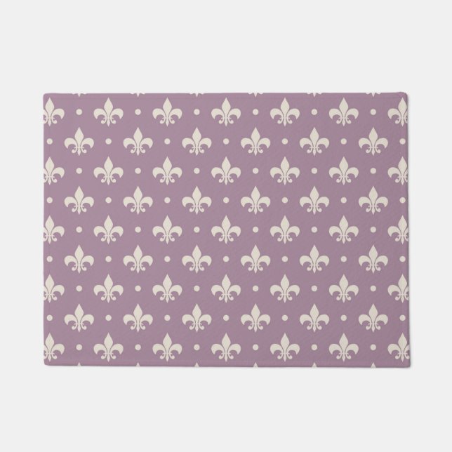 Silver Fleur De Lis pattern on purple background Doormat (Front)
