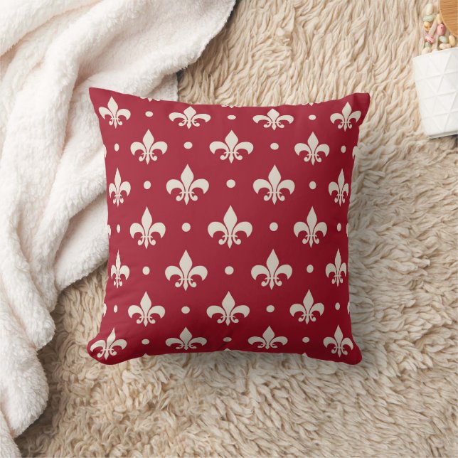 Silver Fleur De Lis pattern on red background Cushion (Blanket)