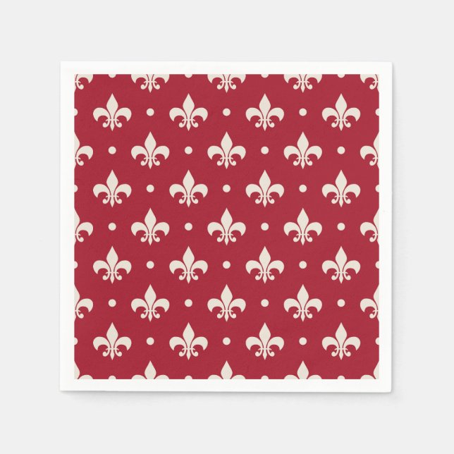 Silver Fleur De Lis pattern on red background Napkin (Front)