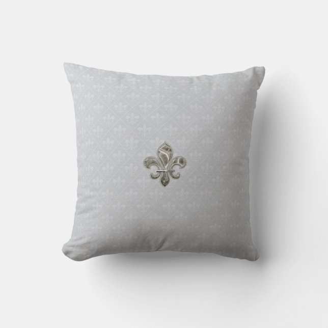 Silver Fleur de Lis Throw Pillows (Front)