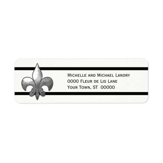 Silver Fleur de Lis with Black Stripes Return Address Label