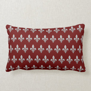Silver Fleur de lys Floral Royal Red Lumbar Cushion