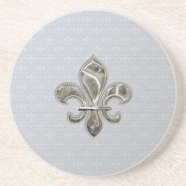 Silver Fleur de Lys Pattern Sandstone Coaster (Front)