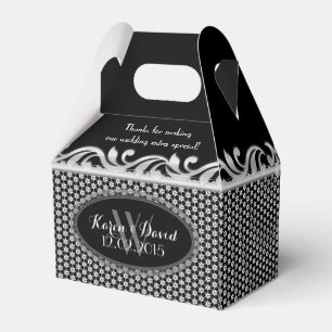Silver Fleur Geometric Pattern Black White Party Favour Box