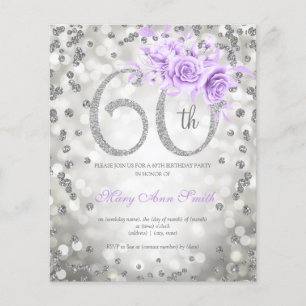 Silver Floral 60th Birthday Lights Invite Purple  Flyer
