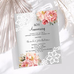 Silver floral 60th wedding anniversary invitation<br><div class="desc">For an elegant and romantic 60th wedding anniversary. A faux silver looking background decorated with pink and rose gold florals,  roses and white lace.  Personalise and add your names and details. 

1 sheet = 1 invitation printed edge to edge.</div>