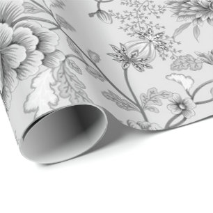 Silver Floral and Hummingbird Wrapping Paper