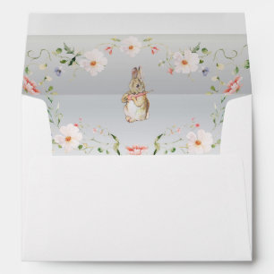 Silver Floral Baby Bunny Baby Shower Envelope