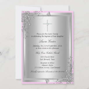 Silver Floral Baptism/Christening Invitation