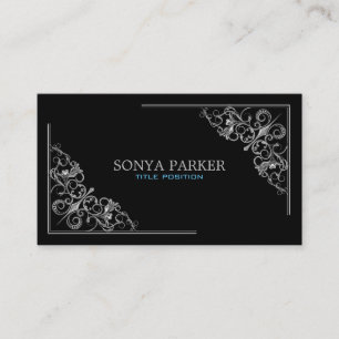 Silver Floral Border Business Card
