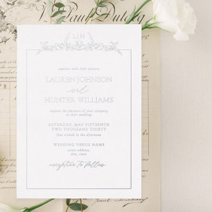 Silver Floral Border Monogram Wedding
