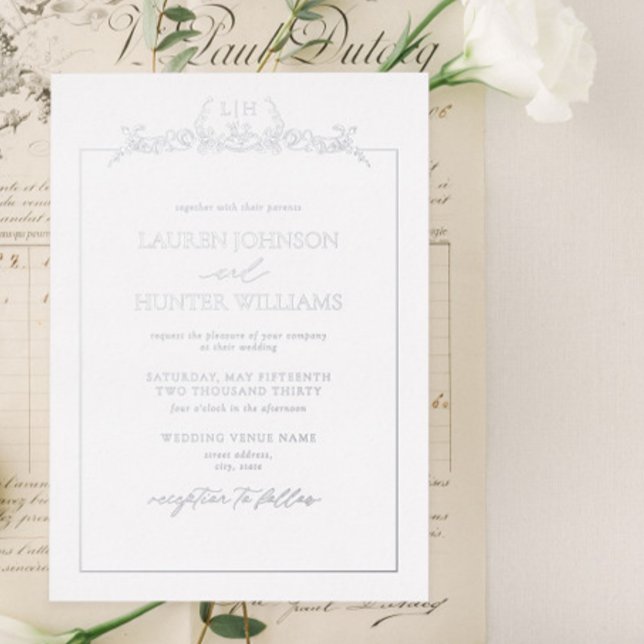 Silver Floral Border Monogram Wedding (Creator Uploaded)