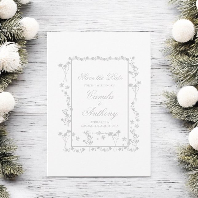 Silver Floral Border Wedding Invitation (Creator Uploaded)