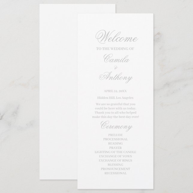 Silver Floral Border Wedding Program (Front/Back)
