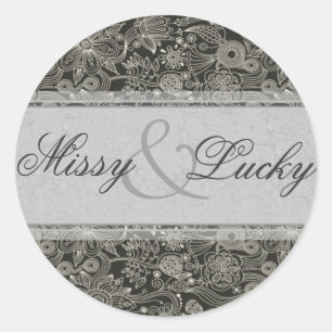 Silver Floral Couple Sticker/Seal Classic Round Sticker