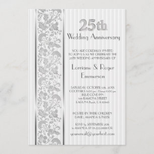 Silver Floral Elegance 25th Anniversary Invitation