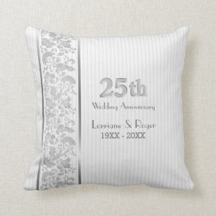 Silver Floral Elegance 25th Wedding Anniversary Cushion