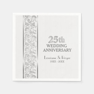 Silver Floral Elegance 25th Wedding Anniversary Napkin