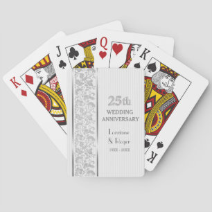 Silver Floral Elegance 25th Wedding Anniversary Playing Cards