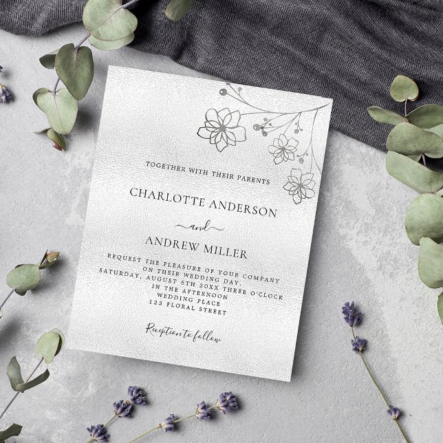 Silver floral elegant budget wedding invitation flyer (Creator Uploaded)