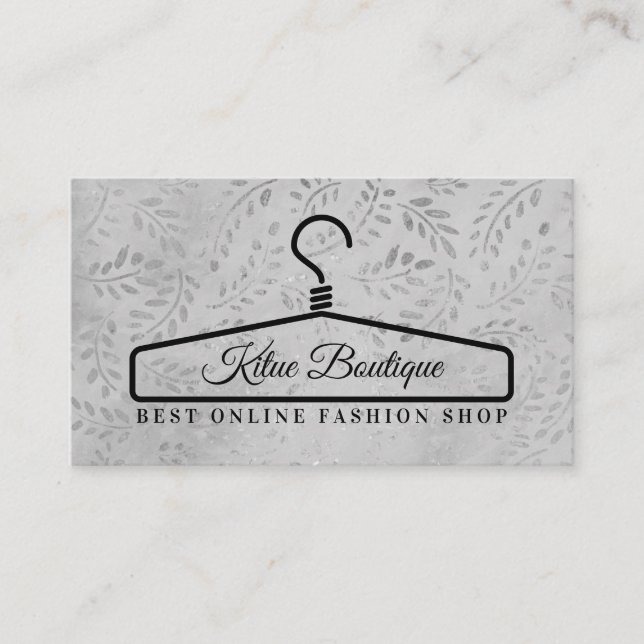 Silver Floral Fashion Dress Hanger Business Card (Front)