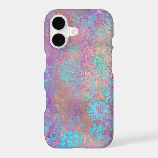 Silver Floral Hummingbird Pattern on Blue Monogram (Back)