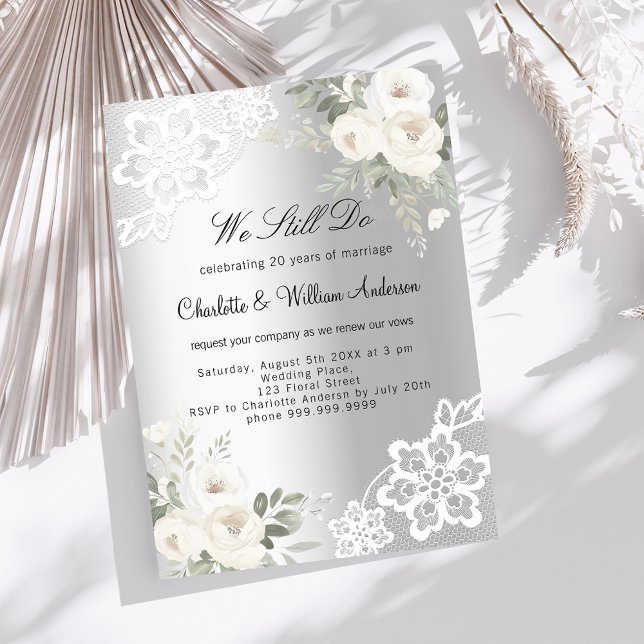 Silver floral lace vow renewal wedding invitation (Creator Uploaded)