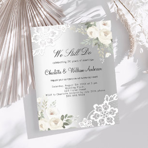 Silver floral lace vow renewal wedding invitation