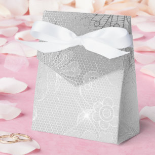 Silver Floral Lace Wedding Favour Box
