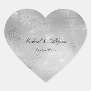 Silver Floral Lace Wedding Heart Sticker